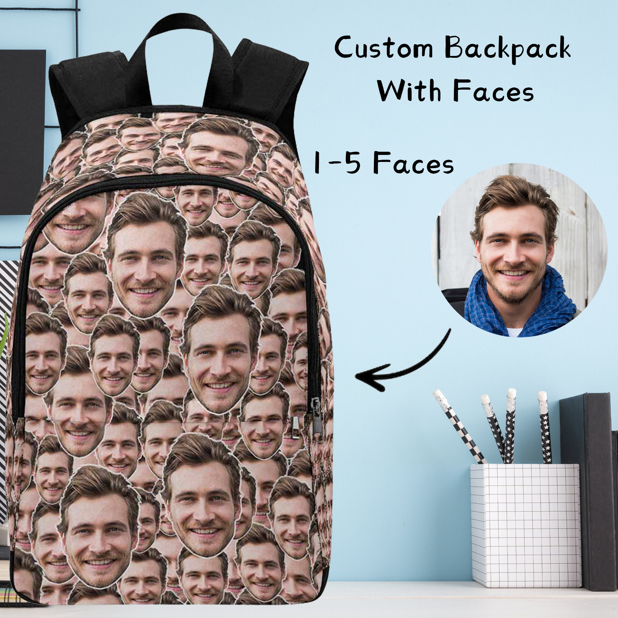 Personalized Face Backpack, Gifts for Men and Women, Custom Backpack, Custom Photo Backpack, Backpack, Back to School Gift, Gift for Child