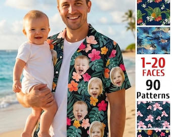 Print Faces on Hawaiian Shirt: Custom Baby Face Beach Shirts, Aloha Shirt for Dad