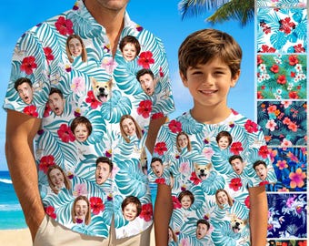 Custom Hawaiian Shirt with Faces: Personalized Face Adult Hawaii Shirt & Tropical Kid T-Shirt Outfit