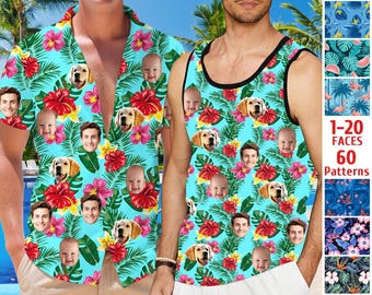 Personalized Face Hawaiian Shirt: Tank Top with Faces, Custom Picture Hawaii Shirt, Tropical Floral