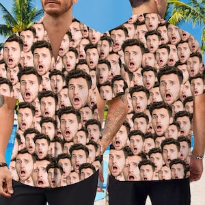 Custom Multi-Face Photo Hawaiian Shirt, Custom Men&#39;s Button Downs Shirt, Personalized Face Hawaiian Shirt, Bachelor Party Gift For Men