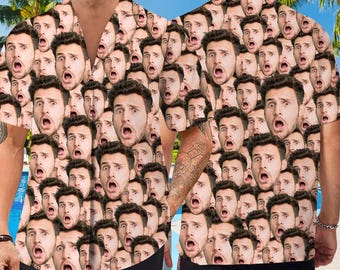 Custom Multi-Face Hawaiian Shirt: Personalized Photo Button Down, Bachelor Party Gift