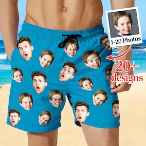 Custom Funny Face Photo Swim Trunks: Personalized Men's Beach Shorts, Printed Faces on Swimwear