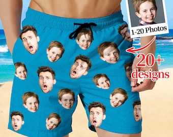 Custom Funny Face Photo Swim Trunks: Personalized Men's Beach Shorts, Printed Faces on Swimwear