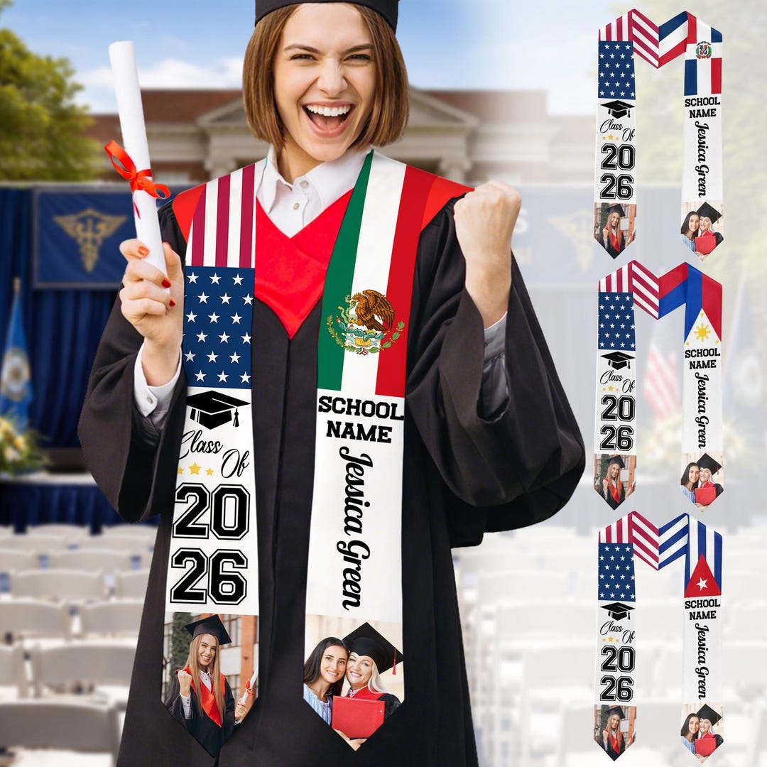 Countries Grad Colorful Ribbon Custom Country Flag Graduation Sash: Personalized Mixed Country Flags ...
