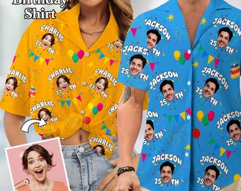 Personalized Birthday Hawaiian Shirt: Custom Face Text Aloha Shirt for Men Women, Party Gift