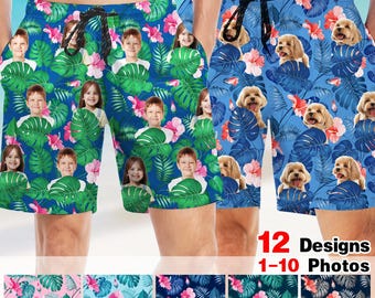Custom Face Photo Hawaiian Men's Beach Short: Hawaii Pet Swimming Trunks, Personalized Photo Gift