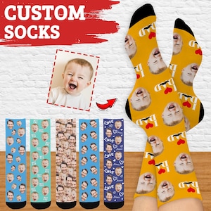 Personalized Father&#39;s Day Baby Socks, Custom Love Dad Socks with Face, Personalized Socks, Printed Face Photo Socks, Picture on Socks Gift