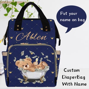 Custom Bear Diaper Bag with Name, Monogrammed Diaper Bag, Multi Functional Diaper Bag Backpack, Backpack with Text, Diaper Backpack Gift