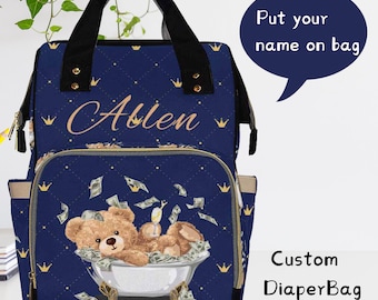 Custom Bear Diaper Bag with Name, Monogrammed Diaper Bag, Multi Functional Diaper Bag Backpack, Backpack with Text, Diaper Backpack Gift