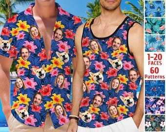 Custom Men's Face Hawaiian Shirt&Tank Top: Tropical Photo Beach Shirt, Picture Hawaii Shirts