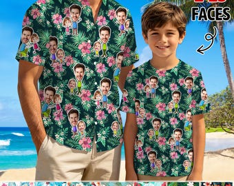 Custom Fathers Day Hawaiian Shirts: Personalized Faces Hibiscus Family Matching Outfits, Beach Shirts