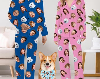 Custom Picture Face Pajama Set: Personalized Photo Pajamas, Pet Faces On Sleepwear, Pictures Nightwear