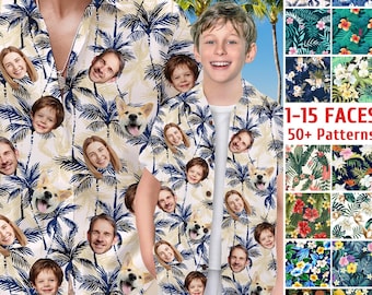 Custom Hawaiian Face Shirt: Personlized Photo Button-Up Shirts, Tropical Matching Shirts Gifts for Dad