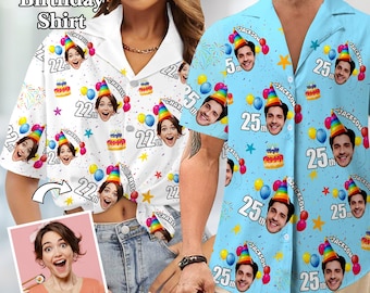 Custom Birthday Hawaiian Shirt with Face Text: Funny Birthday Shirts, Matching Birthd Party Group