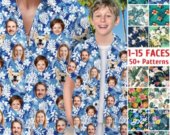 Personalized Picture Face Hawaiian Shirt, Custom Flower Pattern Hawaiian Shirt with Face, Personalized Hawaiian Button Shirt, Shirt for Dad