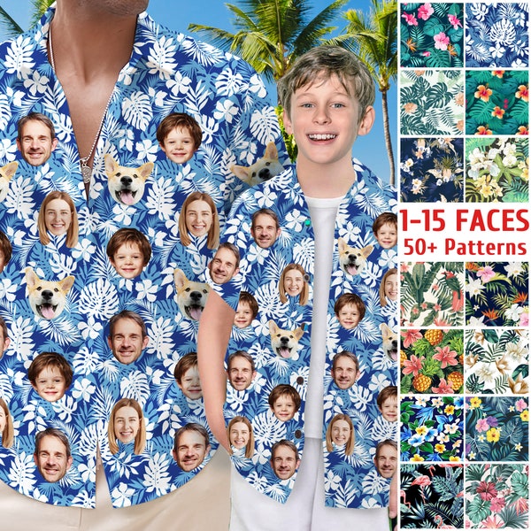 Personalized Picture Face Hawaiian Shirt, Custom Flower Pattern Hawaiian Shirt with Face, Personalized Hawaiian Button Shirt, Shirt for Dad