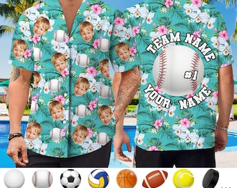 Custom Sports Ball and Face Hawaiian Shirt : Personalized Baseball Tropical Shirts, Customized Hawaii Jersey