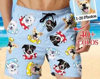 Personalized Pet Face Swim Trunks: Custom Photo Beach Shorts,  Dog Faces on Swimming Shorts