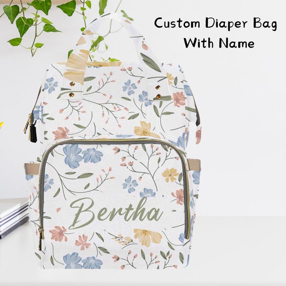 Personalized Floral Diaper Bag Backpack: Custom Name, Waterproof Nylon
