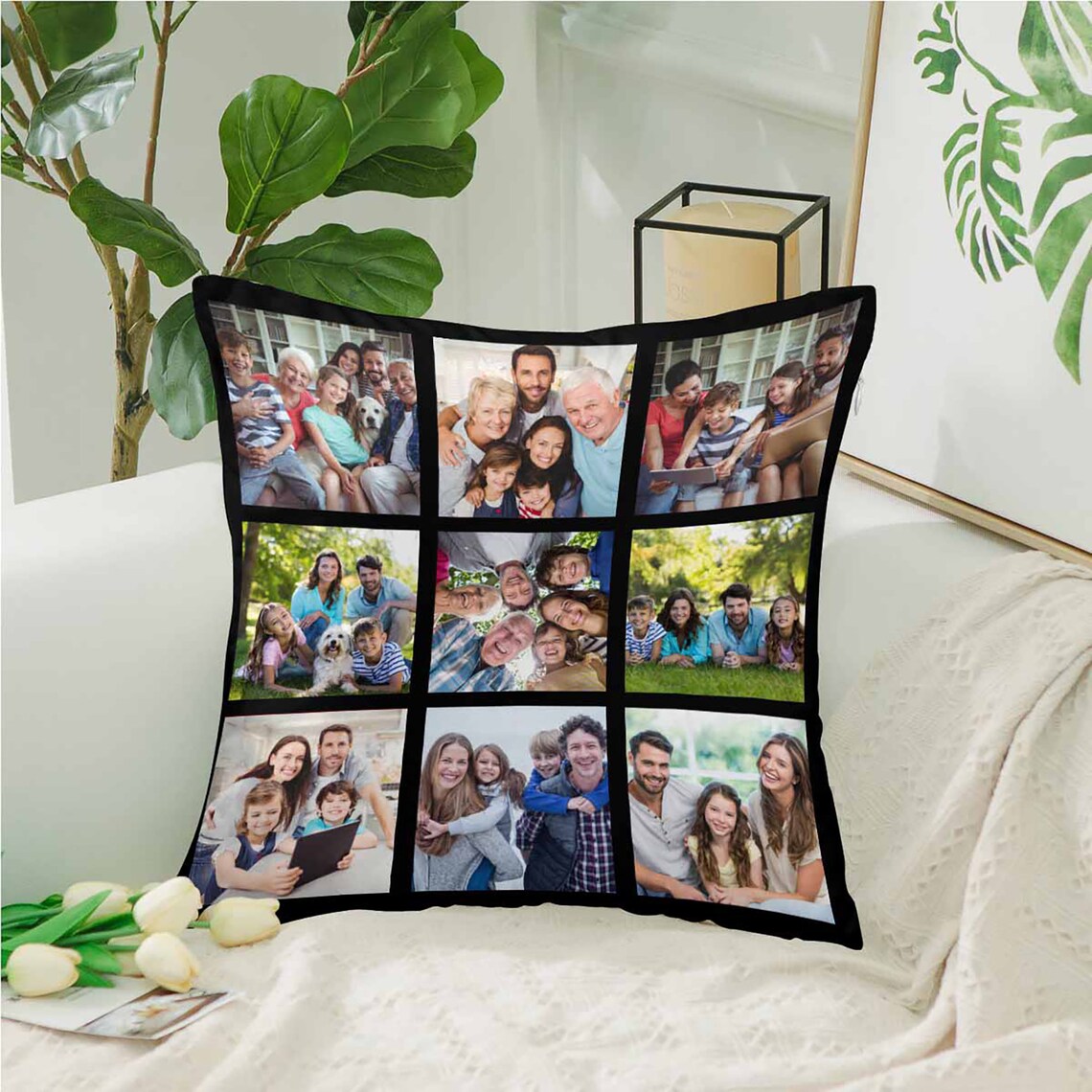 Custom Collage Photo & Name Pillow Cover Throw Family Pet Etsy