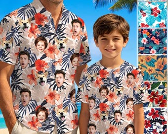 Custom Face Hawaiian Shirt: Hawaii Shirt for Kids Dad, Floral Aloha Shirts, Personalized Photo