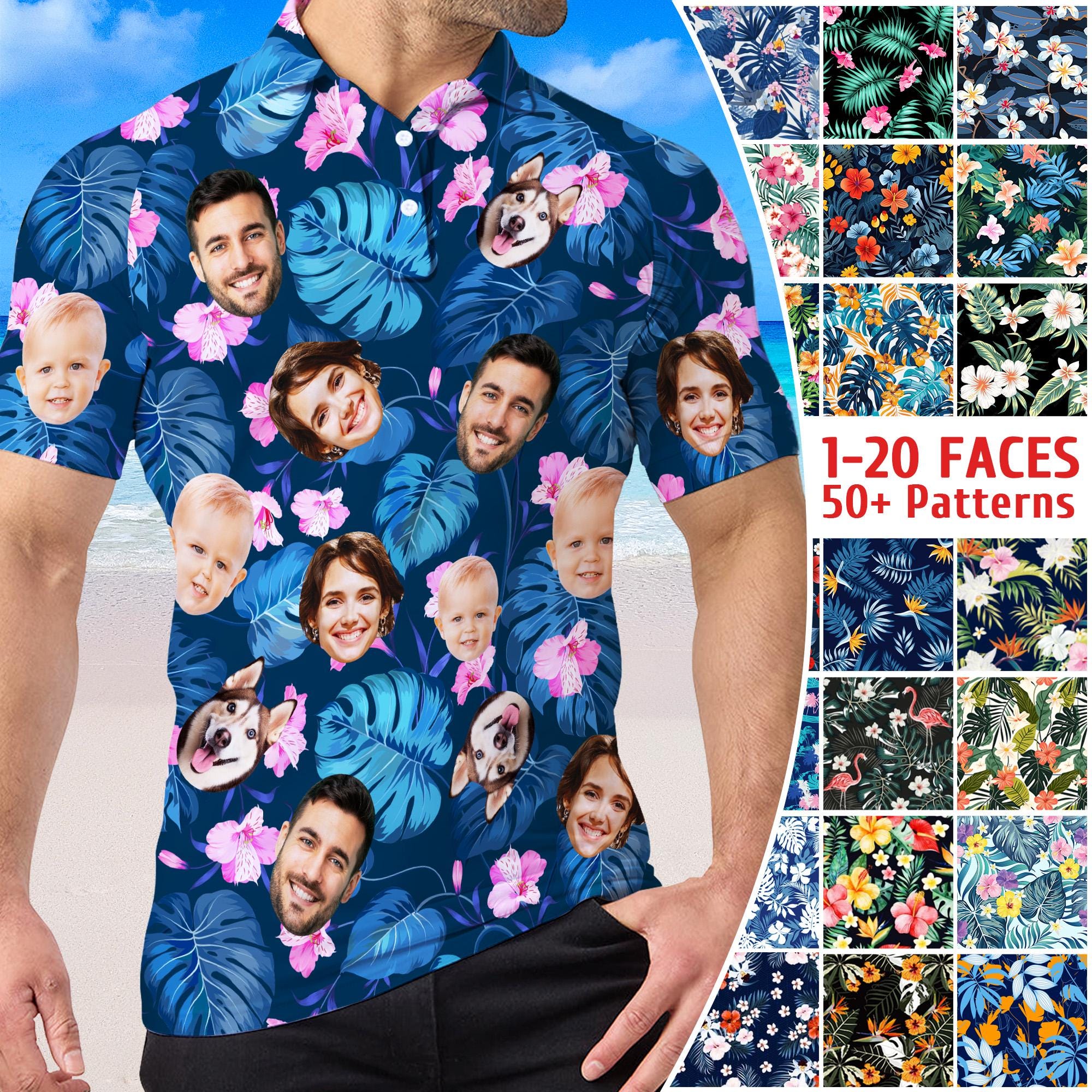 Custom Face Hawaiian Polo Shirt: Personalized Tropical Golf Shirt, Funny Gift