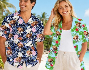 Personalized Dog Face Hawaiian Shirt: Custom Pet Vintage Aloha Shirt, Gift for Him