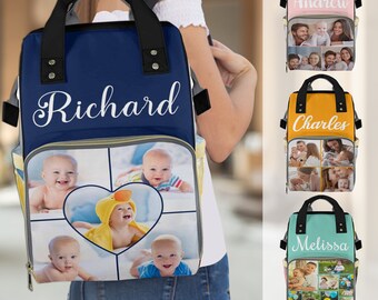 Personalized Photo Diaper Backpack: Custom Name, Multifunctional Baby Bag