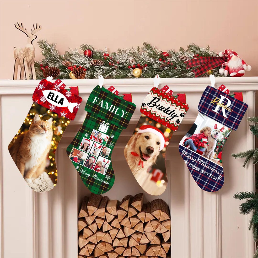 Custom Photo Christmas Stocking Personalized Name Holiday Decor Etsy