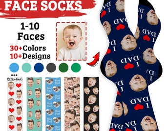 Personalized Funny Baby and Dad Faces Socks, Custom Socks with Face and Text for Women Men, Personalized Photo Face Socks, Gift for Dad