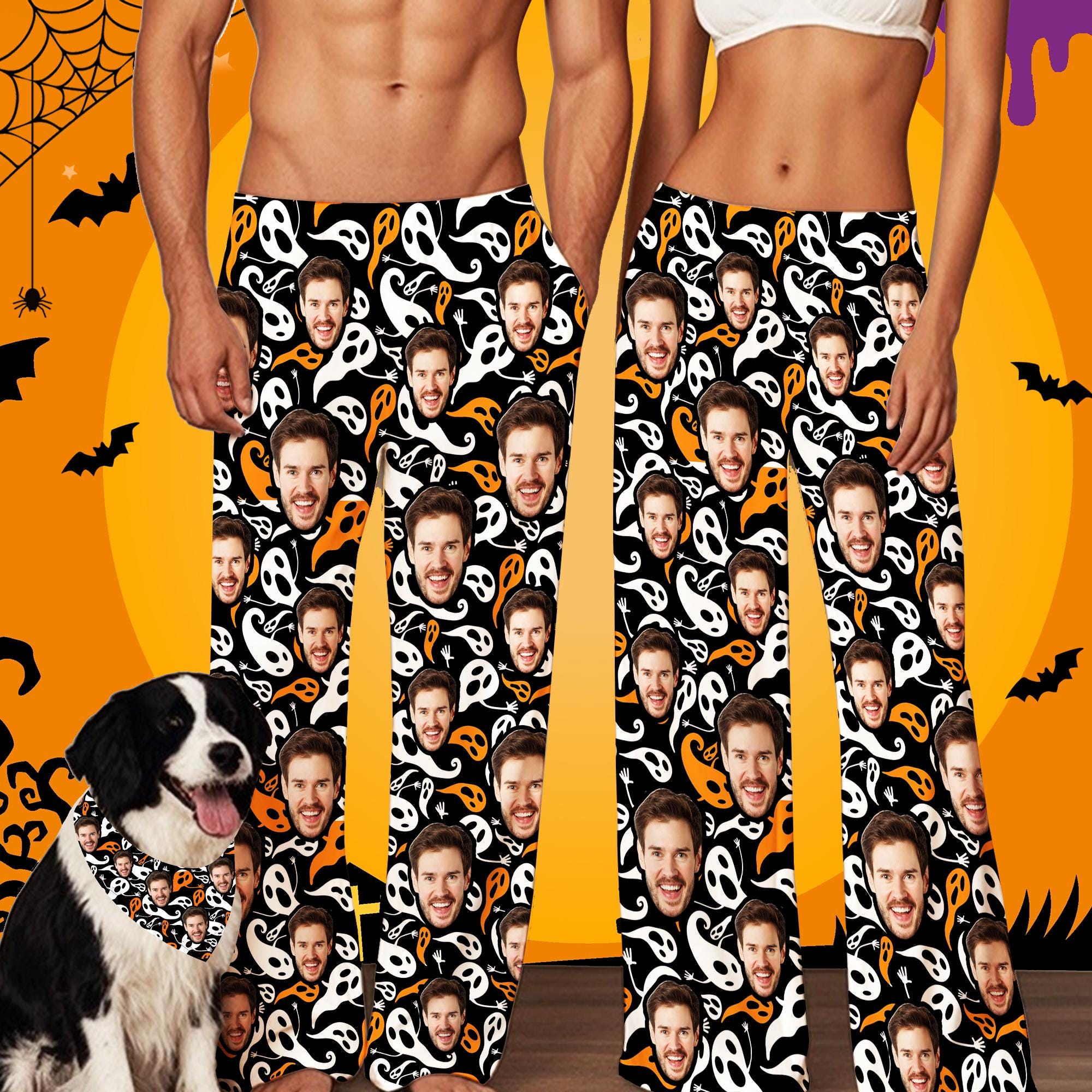 Personalized Halloween Pajama Pants: Custom Face Trousers, Ghost Photo…