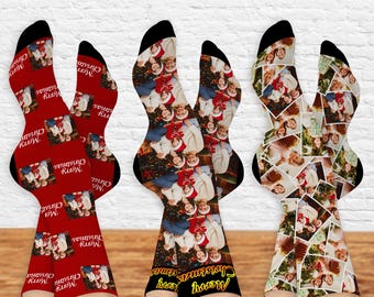 Personalized Photo Socks, Custom Text Christmas Gift