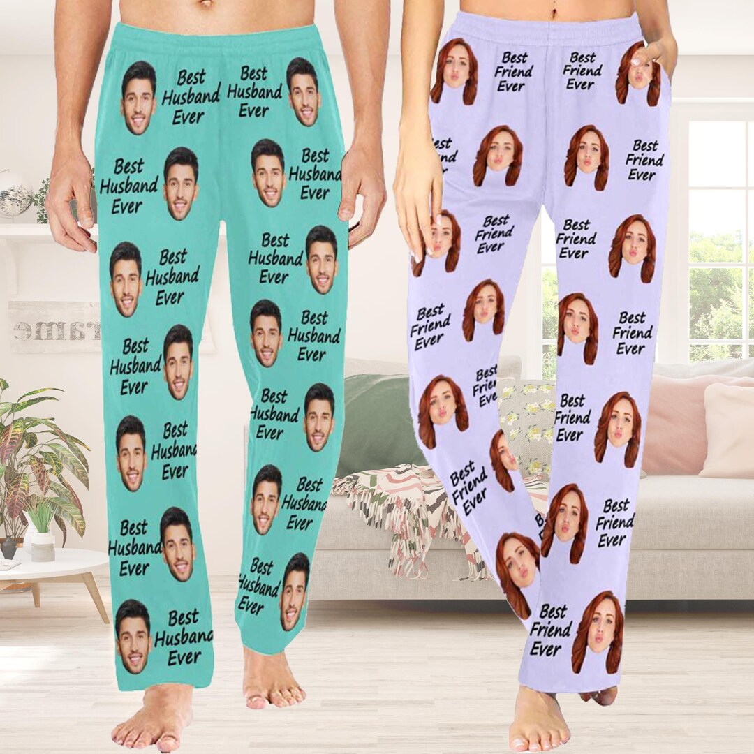 Pyjamas Fancy Text Custom Photo Text Pajama Pants: Personalized Face Pajamas, Valentine's ...
