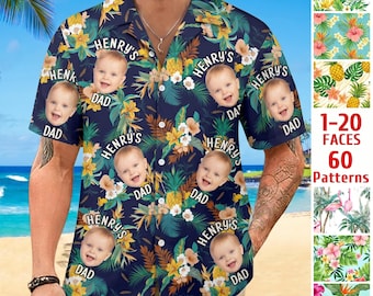 Custom Face Hawaiian Shirt to Dad: Personalized Child Photo Tropical Shirt, Text Beach Shirts