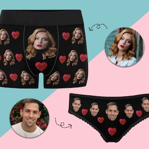 Custom Face Briefs, Custom Photo Boxer, Valentine's Day Custom Briefs Underpants, Custom Funny Face Red Love Heart for Women Men Briefs