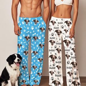 Custom Pet Pajamas Using Pet Photo + Name, Custom Pets Photo Pajamas Pants, Dog & Cat Personalized Face Photo PJ Pants, Gift For Pet Owners