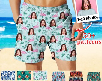 Custom Picture Face Men's Swim Trunks: Personalized Men Bathing Suit, Photo Hawaiian Shirt