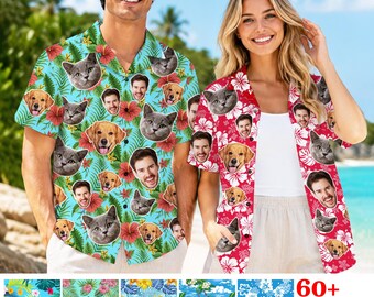Custom Hawaiian Shirt: Face Photo Tropical Vacation Button Down Shirt, Couple Shirts