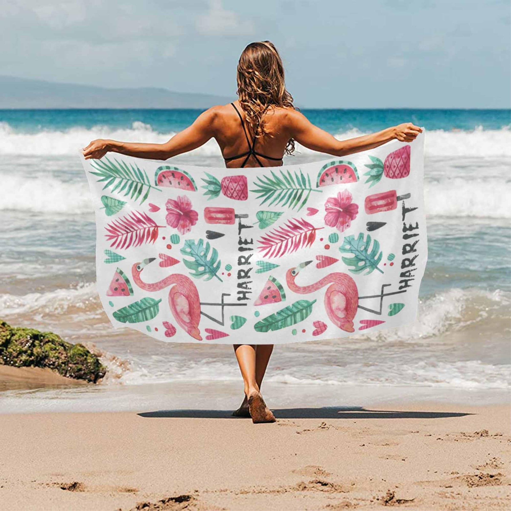 Beachy Flamingo Beach Towel Blanket With Tassels Throw Yoga Mat Picnic 予約販売品