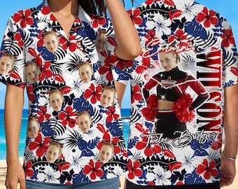 Custom Face Hawaiian Shirt: Personalized Cheerleader Button Down Shirt with Photo, Cheer Spirit Wear