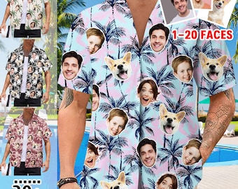 Custom Hawaiian Shirt with Photos: Personalized Face Tropical Shirt,  Palm Tree Pattern Picture Shirts
