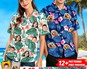Custom Picture Hawaiian Shirt: Personalized Photo Tropical Palm Floral Shirts, Pet Button up Shirt