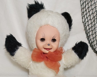 Vintage rubberen gezicht pluche BRUINE OGEN. Vintage pluche pop slaapogen. Vintage knuffeldier slaperige ogen pluche pop muis rubberen gezicht jaren 1970