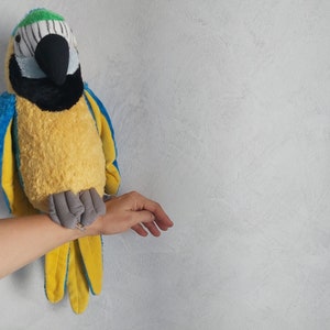 Parrot plush vintage. Large plush parrot. Vintage blue yellow parrot. Large stuffed parrot vintage plush bird