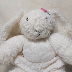 White plush bunny girl. Vintage white plush rabbit girl. White bunny plush. White rabbit plush