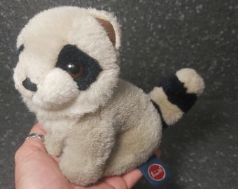 Vintage de peluche de mapache. Mapache Trudi. Animal de peluche de mapache vintage. Trudini mapache. Bebé mapache de peluche vintage