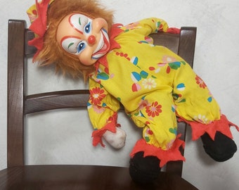 Vintage Rushton clown. Rubber face clown stuffed scary doll buffoon rubber face. Grotesque clown vintage creepy clown Star Creation