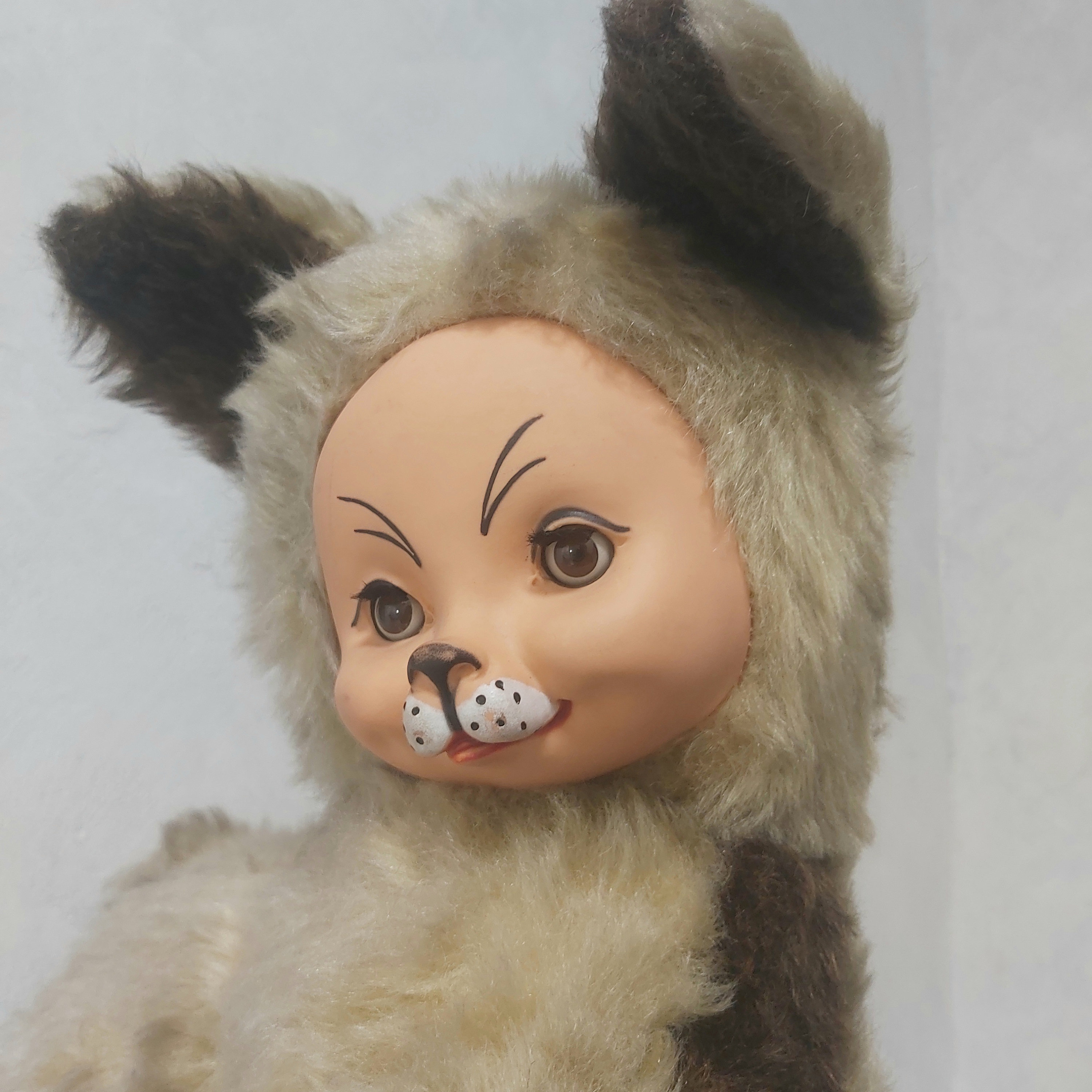 Sonneberg Plush Puppy Dog Rubber Face Vintage. Sleepy Eyes German