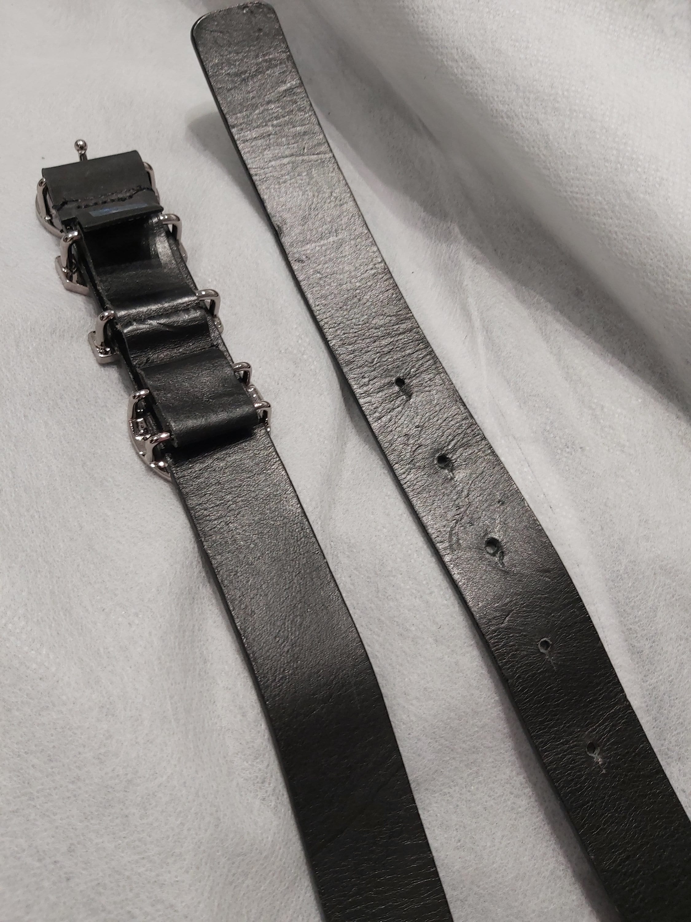 COSTUME NATIONAL | Black Leather Silver Buckle Belt Made in Italy Women’s 40 Costume National Black Skinny Leather Logo Buckle Women main image 2